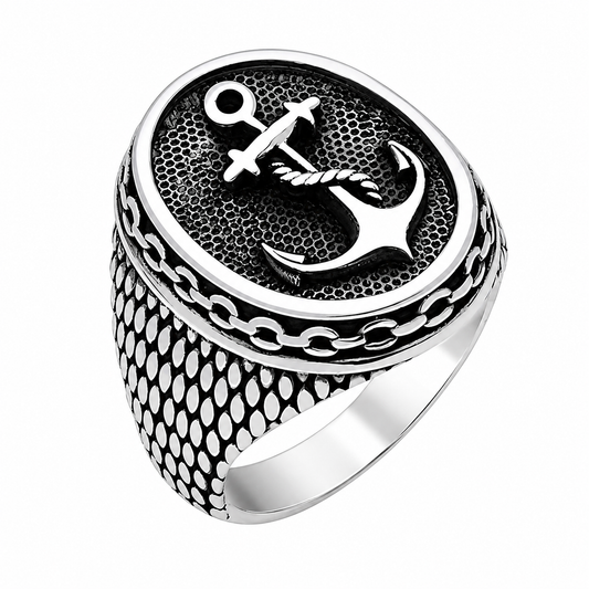 Stainless Steel Anchor Mariner Rope Sailer Pirate Ring