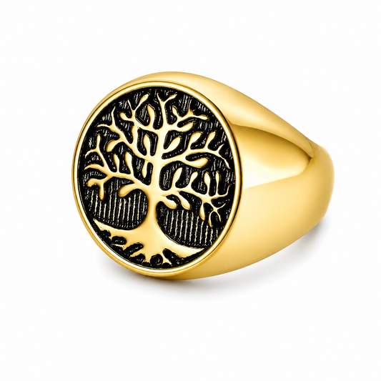 18k Gold PVD Stainless Steel Tree of Life Nature Plant Family Ring