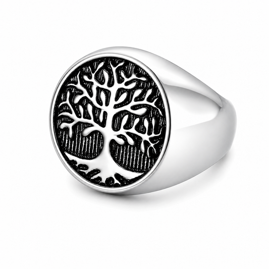 Stainless Steel Tree of Life Nature Plant Family Ring