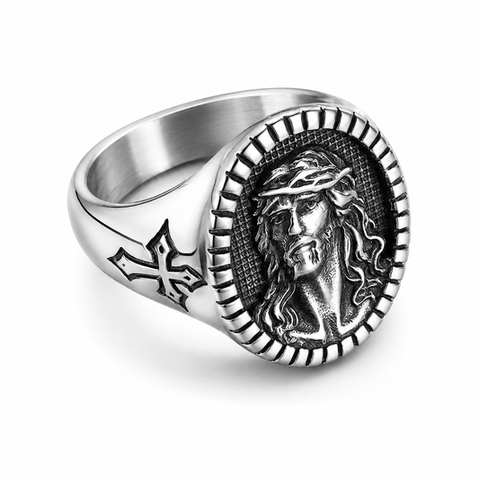 Stainless Steel Jesus Christ Crown of Thorns Crucifix Ring