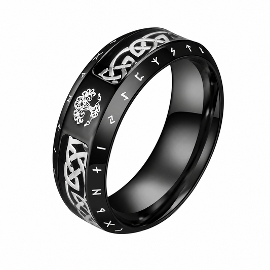 Black PVD Stainless Steel Tree of Life Celtic Knot Band Ring