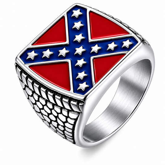 Stainless Steel Confederate Rebel Redneck Flag Ring