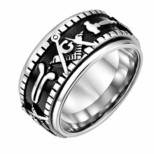Stainless Steel Masonic Freemason Compass Signet Ring
