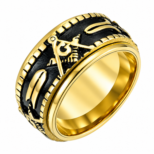 18k Gold PVD Stainless Steel Masonic Freemason Compass Signet Ring