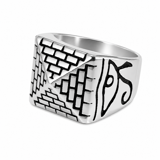Stainless Steel Eye of Horus Egyptian Pyramid Ring