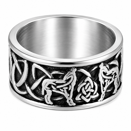 Stainless Steel Celtic Wolf Pack Animal Friendship Ring