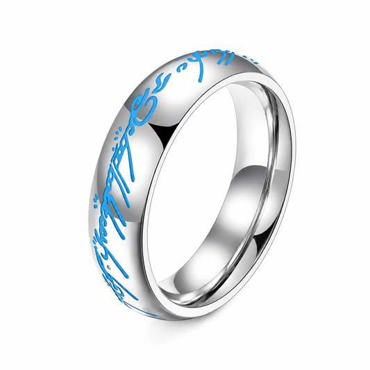 Stainless Steel Glowing Script Fantasy Elf Writing Band Ring