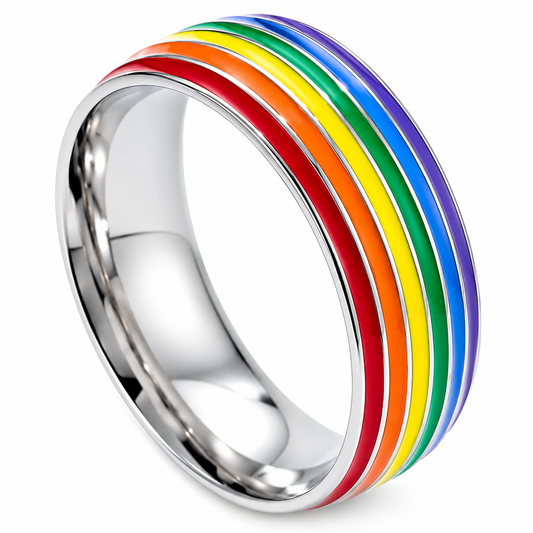 Stainless Steel Rainbow Groove LGBTQ Pride Ring