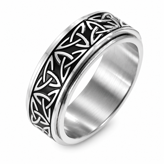 Stainless Steel Celtic Knot Triquetra Spinning Band Ring