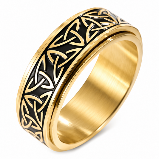 18k Gold PVD Stainless Steel Celtic Knot Triquetra Spinning Band Ring