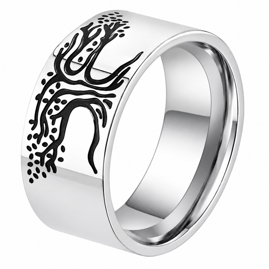 Stainless Steel Tree of Life Nature Plant Family Band Ring