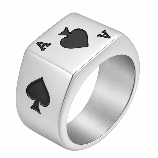 Stainless Steel Ace of Spades Card Game Figure Signet Ring