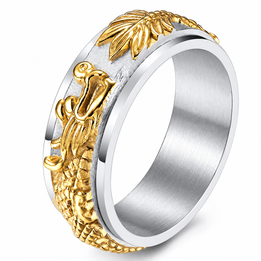 18k Gold PVD Stainless Steel Dragon Spinner Band Animal Ring