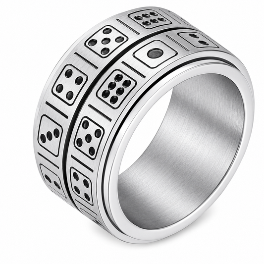 Stainless Steel Double Spinner Dice Gambling Fidget Band Ring