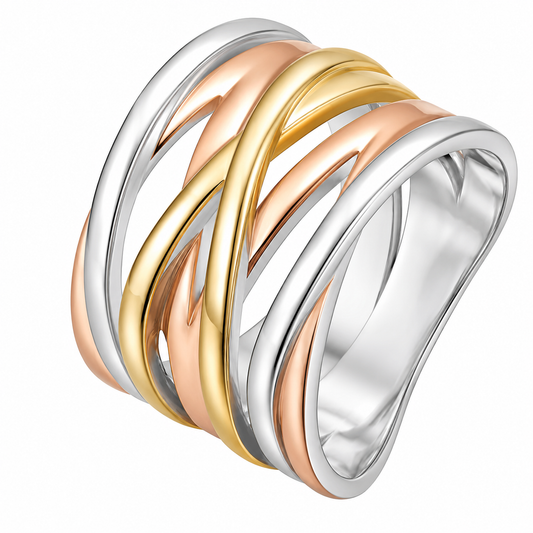 18k Gold PVD Stainless Steel Criss Cros Knot Wide Ring