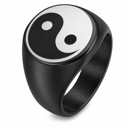 Black PVD Stainless Steel Yin Yang Peace Band Ring