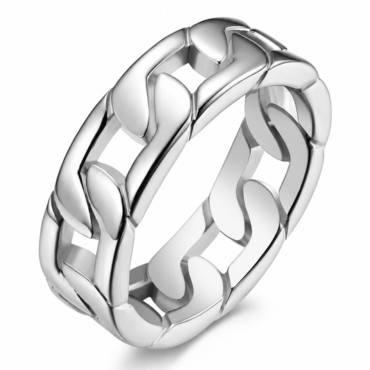 Stainless Steel Curb Link Miami Cuban Chain Eternity Band Ring