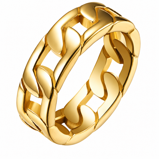 18k Gold PVD Stainless Steel Curb Link Miami Cuban Chain Eternity Band Ring