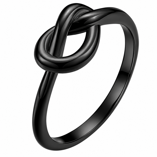 Black PVD Stainless Steel Love Knot Heart Friendship Band Ring