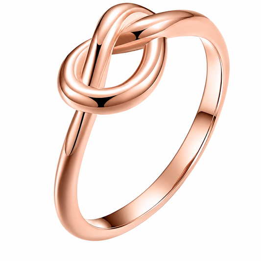 18k Rose Gold PVD Stainless Steel Love Knot Heart Friendship Band Ring