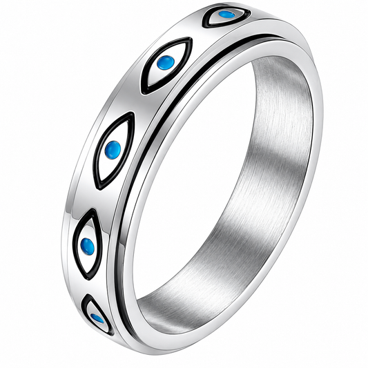 Stainless Steel Evil Eye Spinner Eternity Band Ring