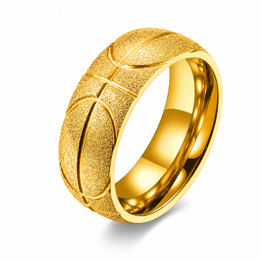 18k Gold PVD Stainless Steel Basketball Sports Band Ring