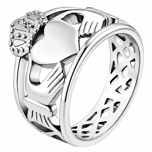Stainless Steel Claddagh Heart Friendship Wide Celtic Ring