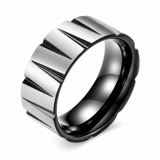 Stainless Steel Black PVD Zig Zag Notch Band Ring