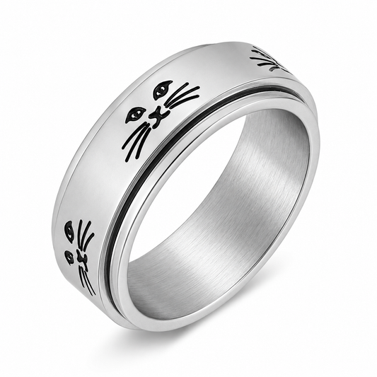Stainless Steel Cat Face Spinner Band Animal Ring