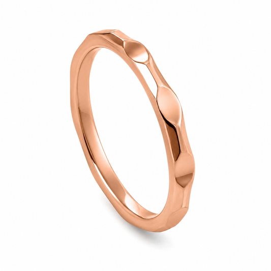 18k Rose Gold PVD Stainless Steel Thin Hammered Band Ring