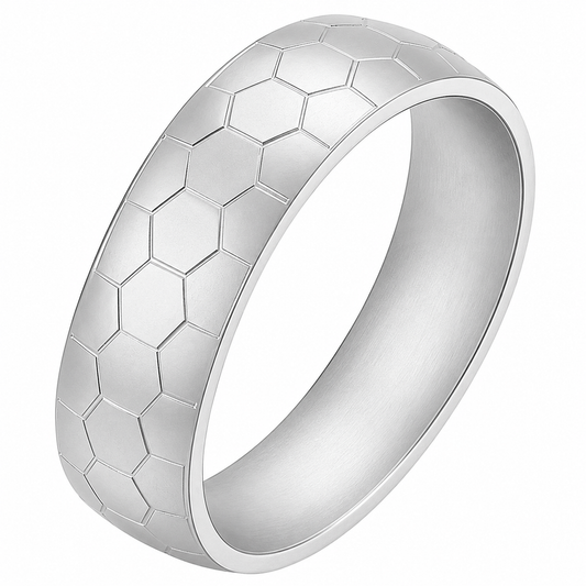 Stainless Steel Hexagon Soccer Board Game Band Ring