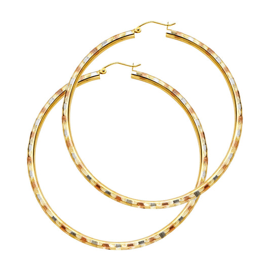 14k Tri-Color Gold Elegant Hoop Circle Wide Open Earrings