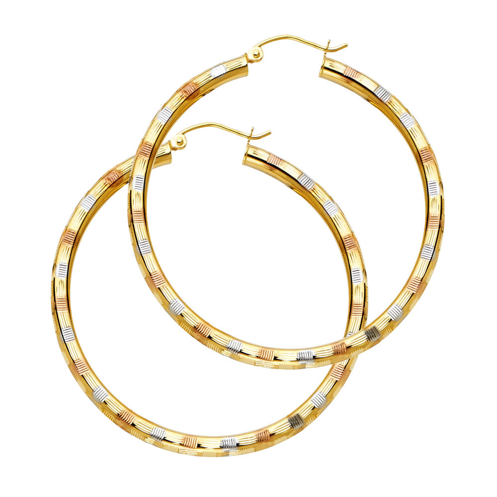14k Tri-Color Gold Circle Hoop Open Wide Round Earrings