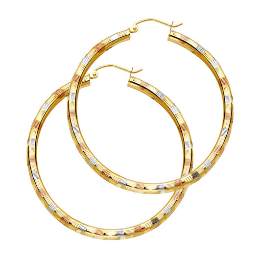14k Tri-Color Gold Circle Hoop Open Wide Round Earrings