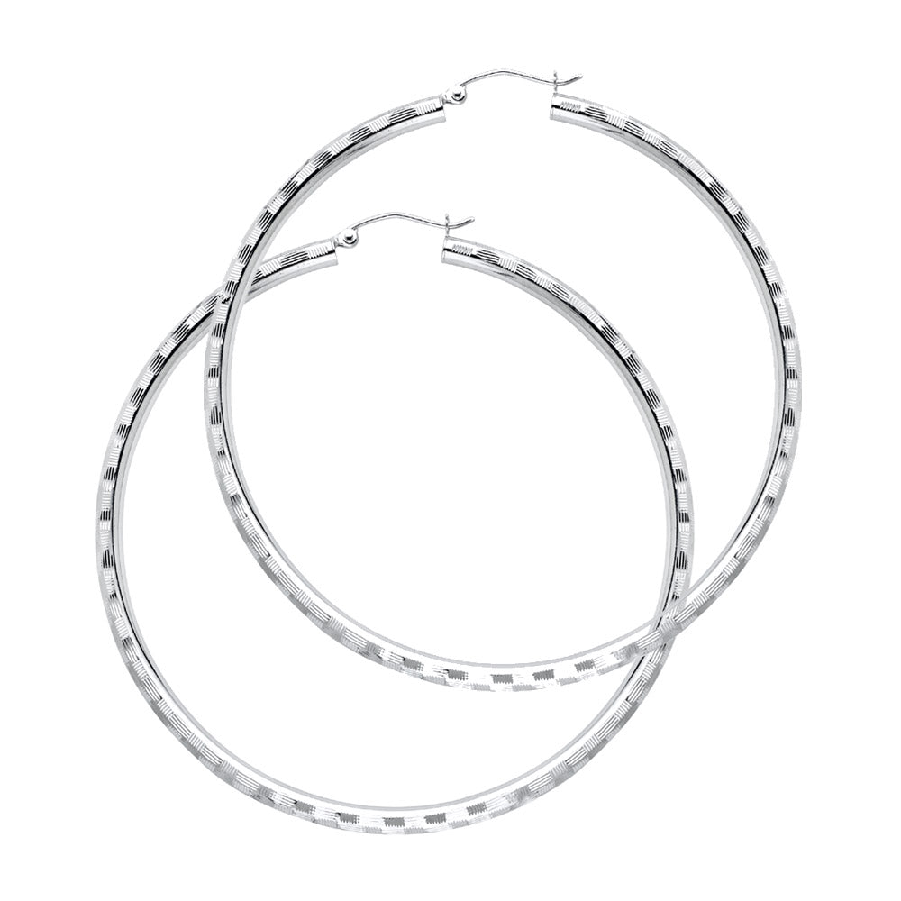 14k White Gold Simple Hoop Elegant High Polish Classic Earrings