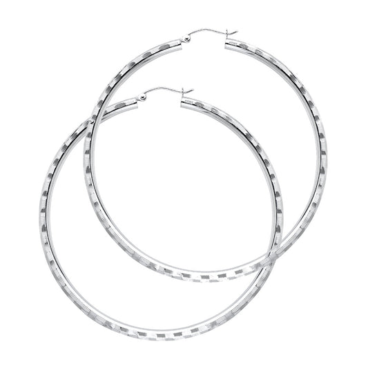 14k White Gold Simple Hoop Elegant High Polish Classic Earrings