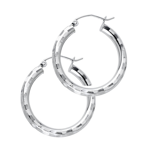 14k Yellow Gold Basket Weave Hoop Etched Circle Round Classic Earrings