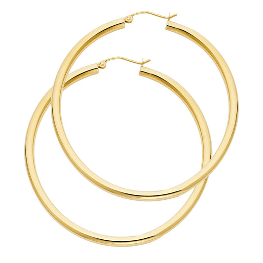 14k Yellow Gold Simple High Polish Hoop Round Elegant Shiny Earrings