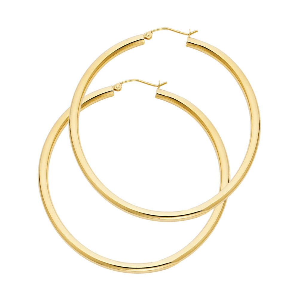 14k Yellow Gold Shiny Hoop Circle Round Classic High Polish Earrings