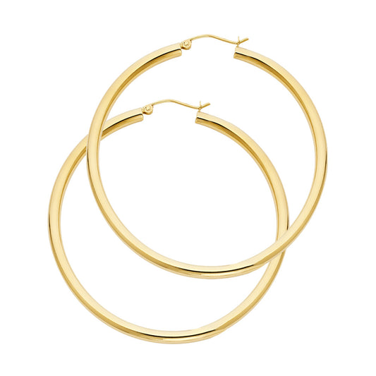 14k Yellow Gold Shiny Hoop Circle Round Classic High Polish Earrings