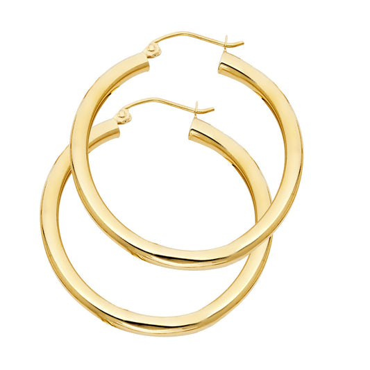 14k Yellow Gold High Polish Hoop Round Classic Shiny Simple Earrings