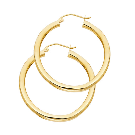 14k Yellow Gold High Polish Hoop Circle Round Classic Simple Earrings
