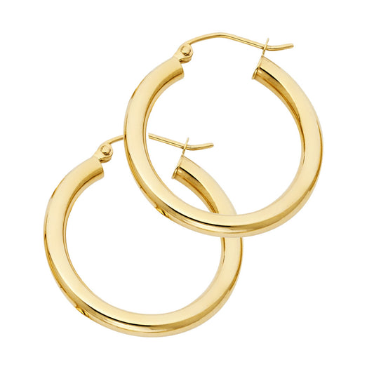 14k Yellow Gold Wide High Polish Hoop Round Hinge Clasp Earrings