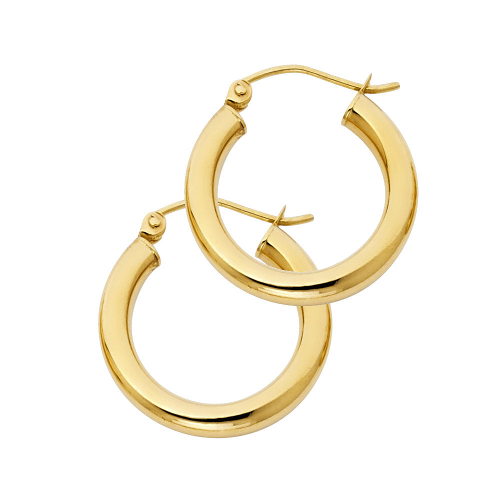 14k Yellow Gold Simple Shiny Hoop High Polish Classic Fashion Earrings