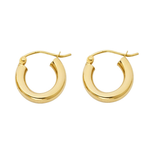 14k Yellow Gold Wide Shiny Hoop High Polish Hinge Clasp Shiny Simple Earrings