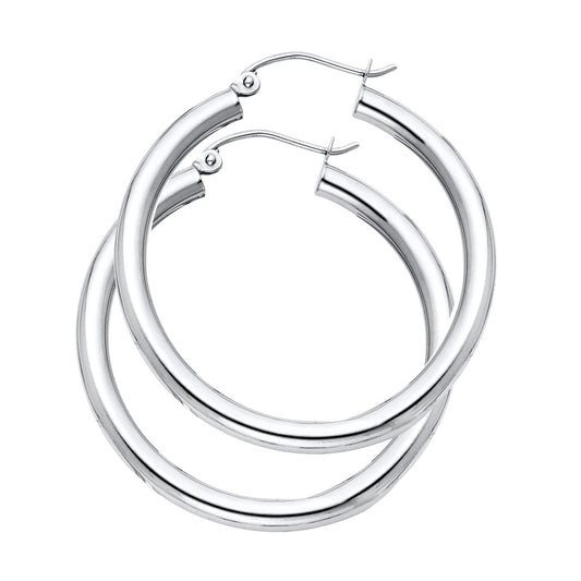 14k Yellow Gold Simple High Polish Hoop Classic Round Earrings
