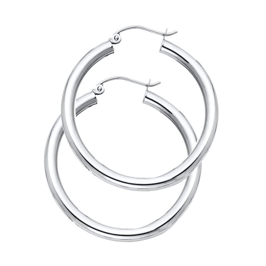 14k Yellow Gold High Polish Hoop Round Classic Simple Earrings