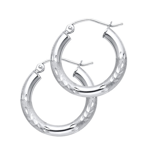 14k Yellow Gold Elegant Frosted Hoop Vintage High Polish Earrings