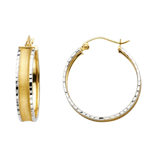 14k Two-Color Gold Stripe Hoop Modern Simple Classic Earrings