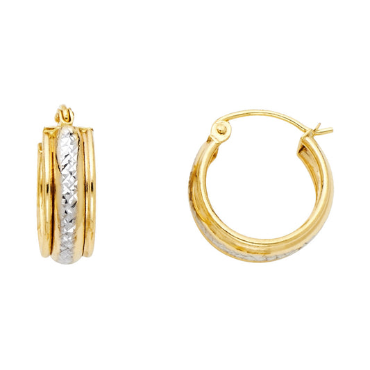 14k Two-Color Gold Double Stripe Hoop Huggie High Polish Hinge Earrings